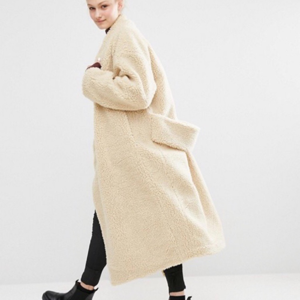 MONKI oversized long teddy coat